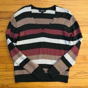 Express Horizontal Striped V-Neck Sweater